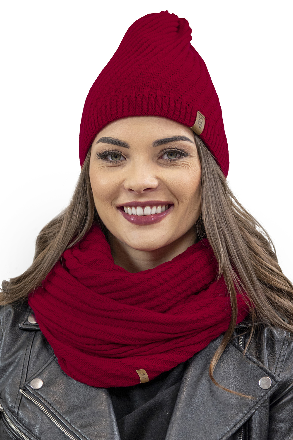 Vivisence Damen Winter Set Mütze Und Loop-Schal Komfort für Kalte Tage 7017Kmpl, rot