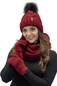 Vivisence Ensemble Hiver Chapeau Comin Gants Pour Confort Quotidien, bordeaux