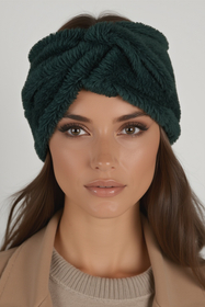 Vivisence Femme Bandeau Maille Duveteuse avec Torsade Confort et Chaleur, vert bouteille