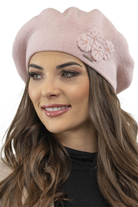 Vivisence Béret Élégant Avec Fleur Pour Femme Chaud Accessoire Automne Hiver 7006, rose clair
