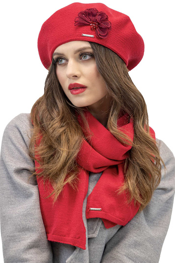 Vivisence Elegant Women's Winter Set Classic Beret And Matching Wool Scarf Made From Warm And Soft Fabric Ideal For Cold Winter And Autumn Weather, Red