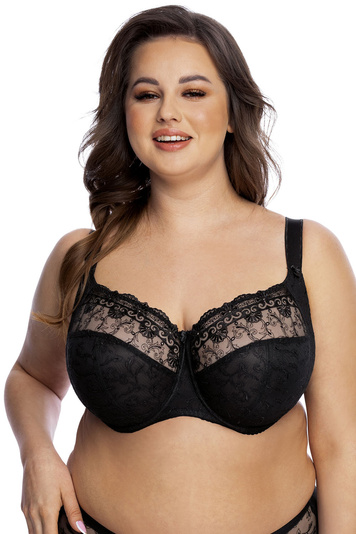 Gaia non padded bra with floral embroidery 1151M Temida Maxi , Black