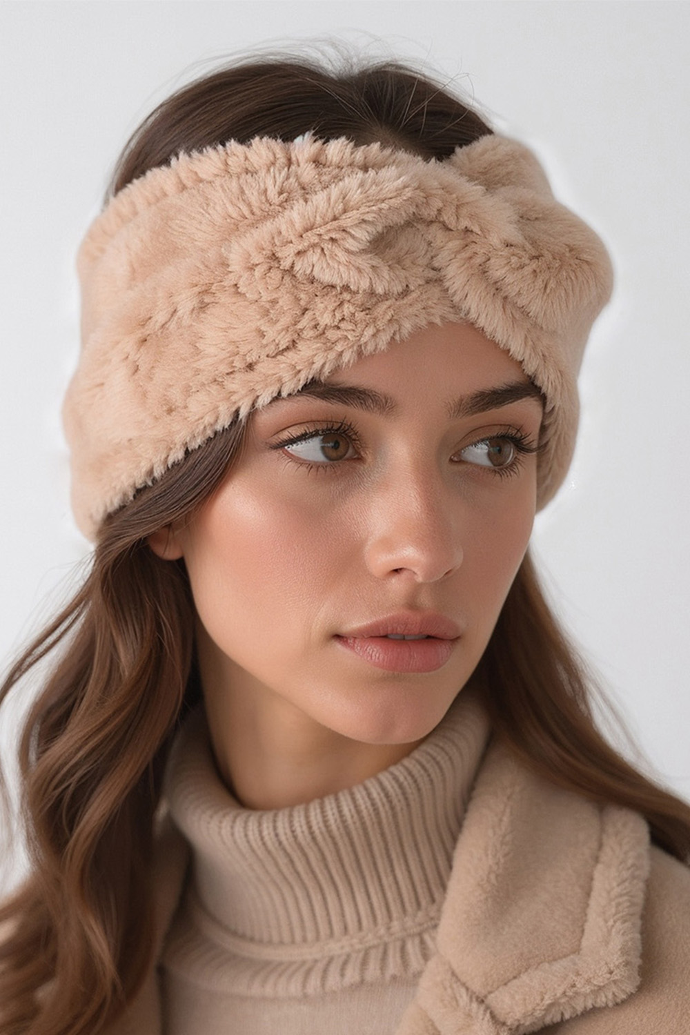 Vivisence Femme Bandeau Maille Duveteuse avec Torsade Confort et Chaleur, beige
