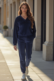 Vivisence Femme Sweat Coton Décolleté V Tenue de Tous les Jours Parfaite 9002, bleu marine