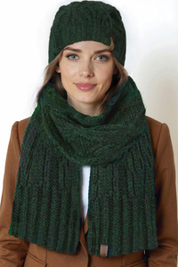 Vivisence Women Winter Hat And Scarf Set Lambswool Cotton Soft Knit Cozy Warmth, Green