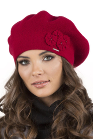 Vivisence Damen Mütze mit Schal Mit Blume Applikation Wärme An Wintertagen 7006, rot