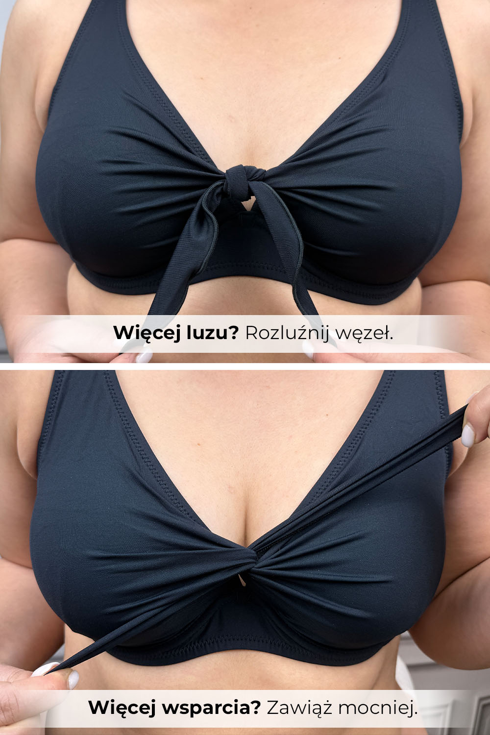Vivisence Womens Underwire Swim Bra Non Padded With Tie Front Adjustable Straps For Full Bust Support, black-gloss
