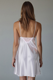 Vivisence Femme Chemise De Nuit Satinée Dentelle Ajustable Silhouette 2038, blanc