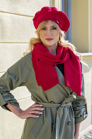 Vivisence Damen Mütze mit Schal Mit Blume Applikation Wärme An Wintertagen 7006, rot