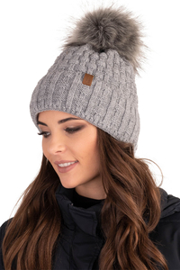 Vivisence Bonnet Femme Avec Pompon Doublé En Polaire Tricoté Pour L’Hiver 7015, gris clair
