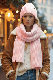Vivisence Women Winter Hat And Scarf Set Merino Blend Warm Everyday Comfort, Pink