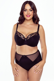 Vivisence Women's Demi Padded Bra Embroidered Mesh Microfibre Underwired Side Boning Adjustable Straps, black