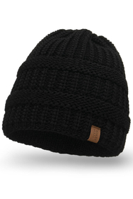 Vivisence Damen Mütze Zopfschlaufe Gefüttert Flauschig Gummibund Winter 7075, schwarz