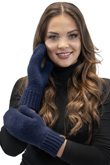 Vivisence Stylish Women's Mittens Made Of Warm And Soft Yarn With Elegant Ribbed Cuff Design Ideal For Stylish Outfits Perfect Gloves For Cold Winter And Autumn Weather, Navy Blue