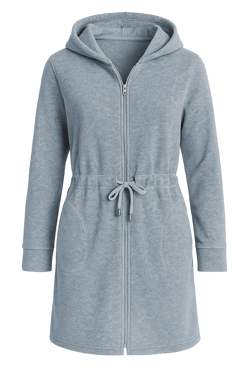 Vivisence Women's Robe Cotton with Zipper Warm Fabric Perfect for Evening Spa 5012, grey