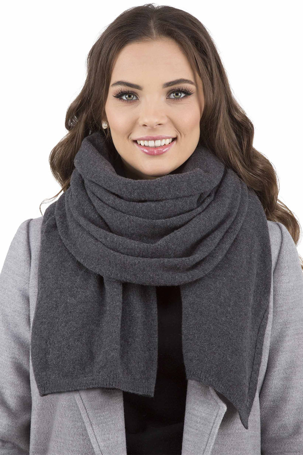 Vivisence Damen Baskenmütze Schal Set Wolle Applikation Lang Warm 7037kmpl, dunkelgrau
