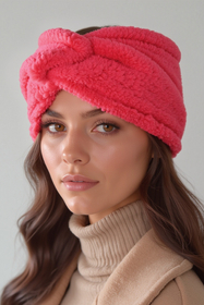 Vivisence Femme Bandeau Maille Duveteuse avec Torsade Confort et Chaleur, framboise