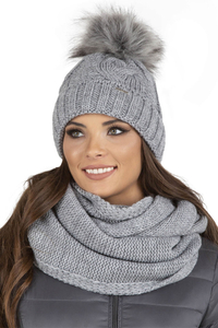 Vivisence Stylish Women's Winter Set Including Pompom Hat And Cozy Snood Scarf Made From Soft And Warm Fabric Smooth Fleece Lining Ideal For Cold Days, light grey