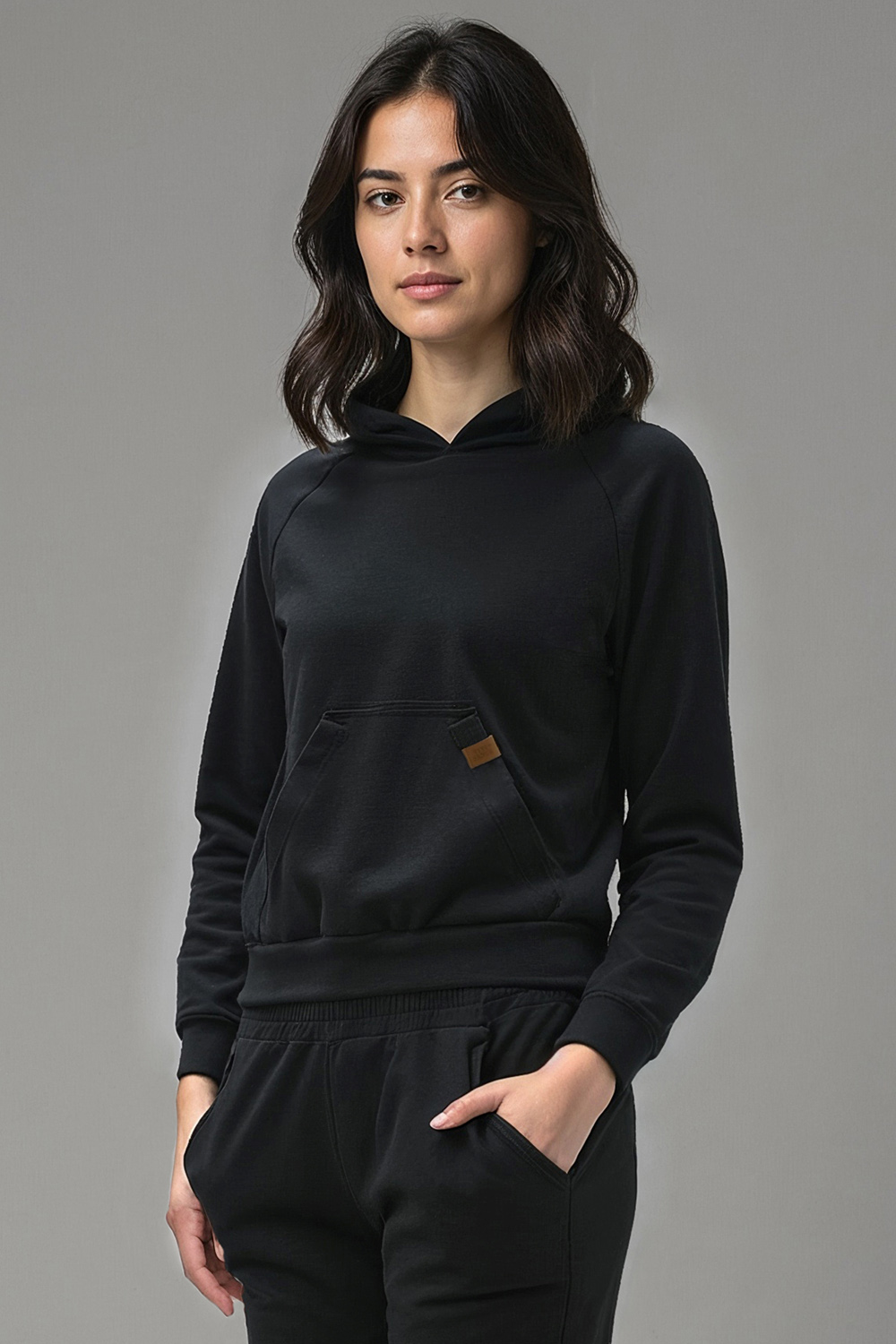 Vivisence Sweatshirt Baumwolle Lockerer Schnitt mit Kapuze Komfort Für Freizeit 9003, schwarz