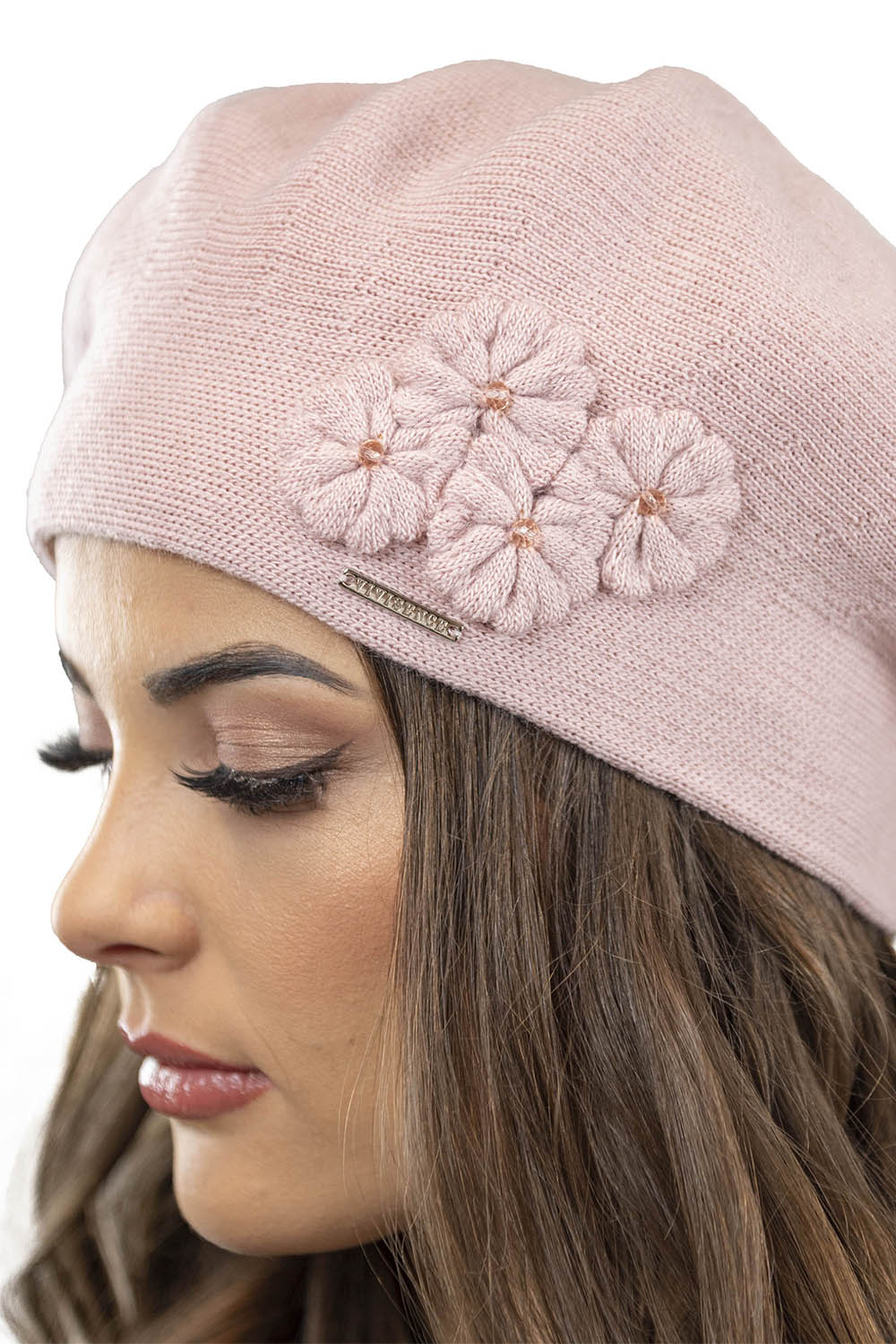 Vivisence Baskenmütze Damen Elegant Blume Warm Herbst Winter Accessoire 7006, rosa