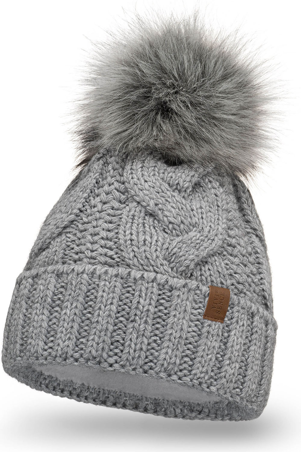 Vivisence Winter Hat With Pom Pom For Women Warm Ideal For Cold Days 7014, light grey