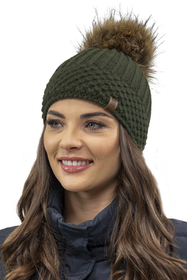 Vivisence Women's Winter Hat With Pom Pom Warm Ideal For Cold Days 7016, green