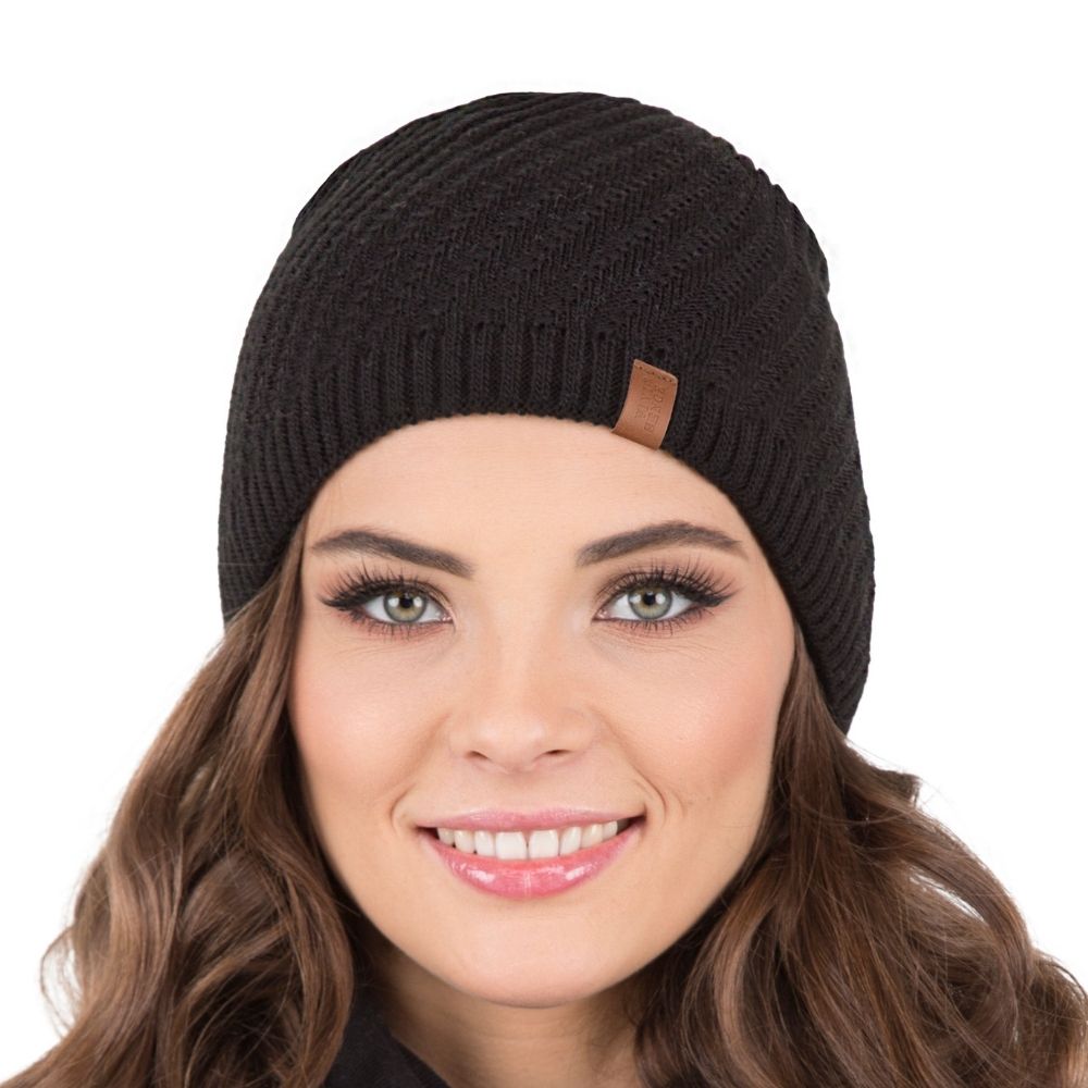 Vivisence Damen Mütze Winter Verlängertem Schnitt Wärmendem Garn Herbst 7017, schwarz