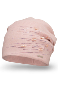 Vivisence Damen Mütze Strick Warm Fleece Zirkonia Perlen Elegant Winter 7012, rosa
