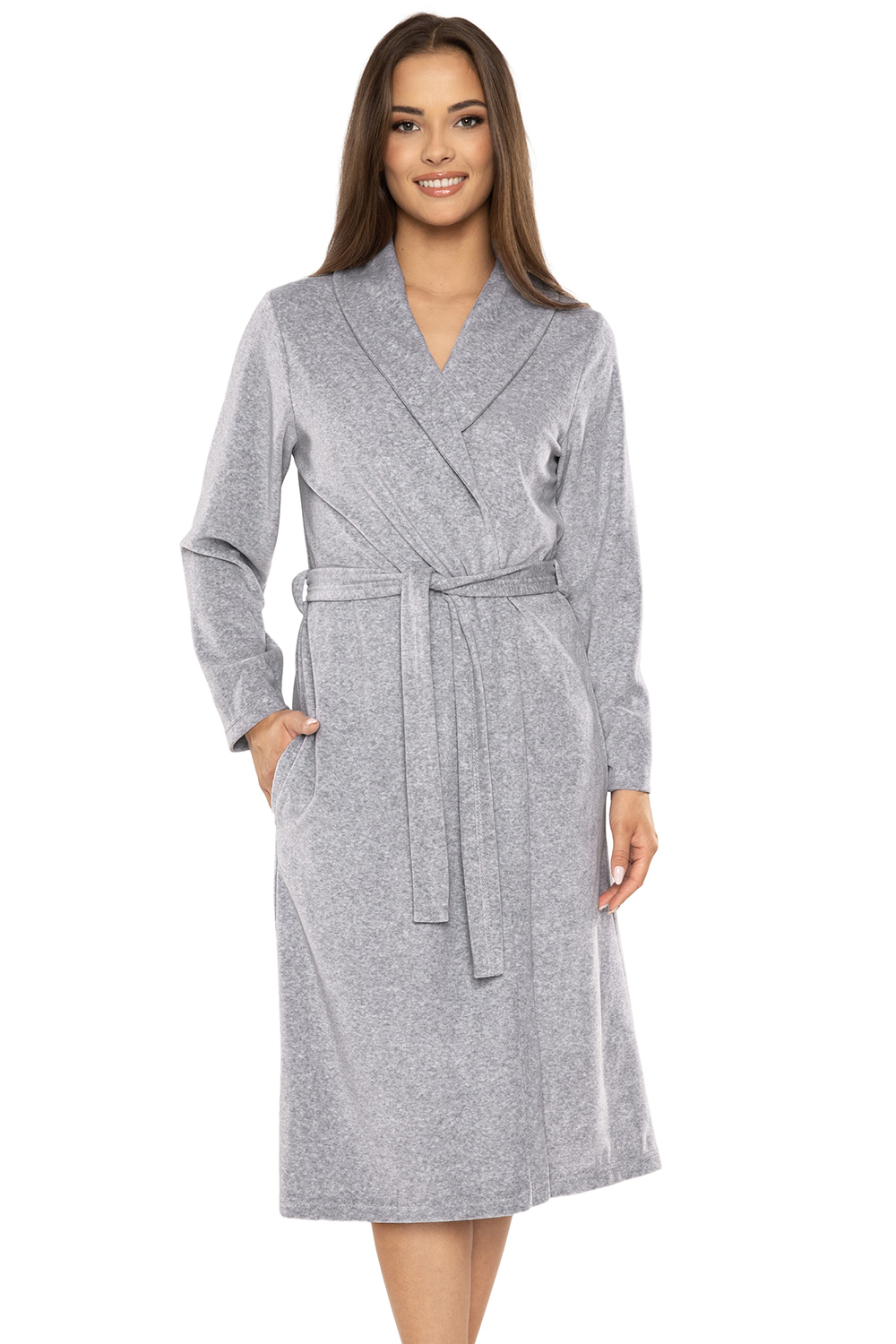 Vivisence Robe Cotton Belted Pockets Double-Sided Soft Cozy Daily Use 5022, grey
