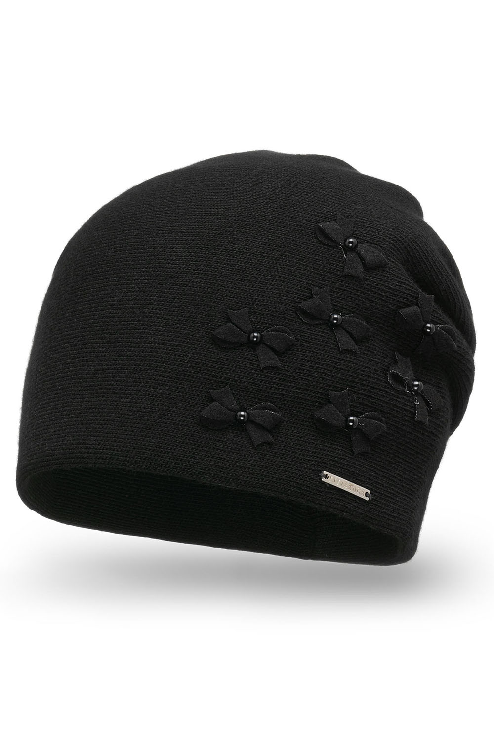 Vivisence Women's Hat Winter Pearls Perfect Fit With Pleats 7089, black