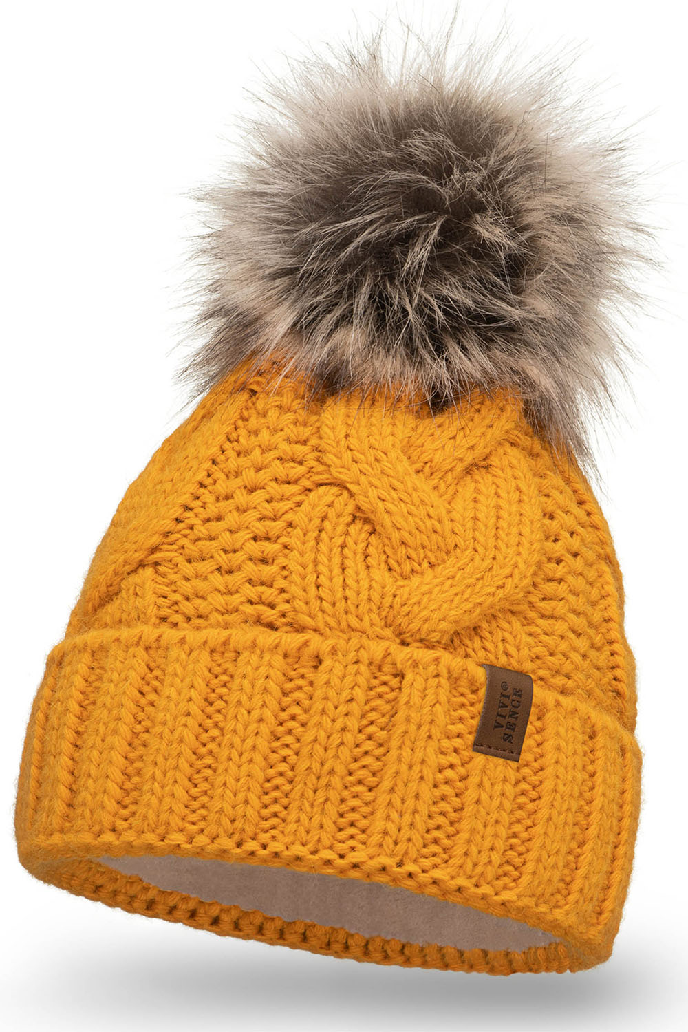 Vivisence Winter Hat With Pom Pom For Women Warm Ideal For Cold Days 7014, honey