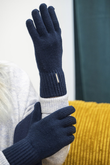 Vivisence Stylish Women’s Winter Gloves Warm And Soft With Five-Finger Design Wide Cuff Finis Soft Wool Blend Material Perfect For Cold Winter Days, Dark Blue