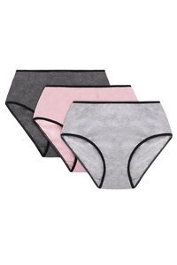 Vivisence Culotte Classique Slip pour Femme Lot de 3 Figi Silhouette Élégante 4016, bande noire : gris/rose/gris foncé
