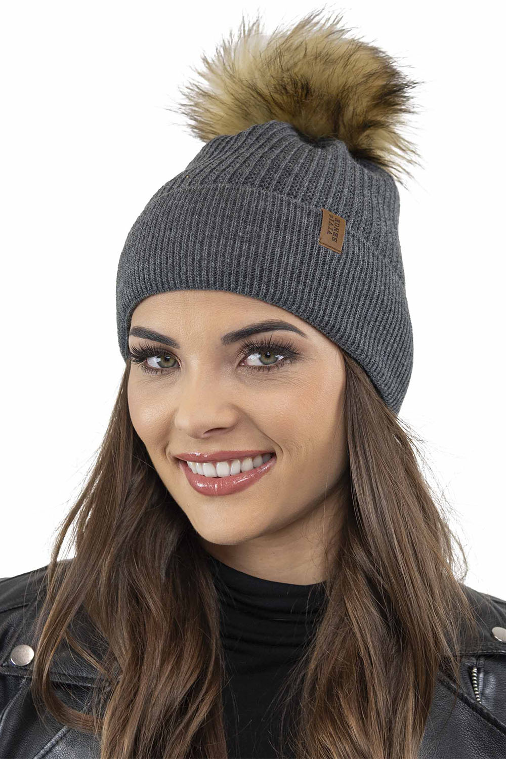 Vivisence Damen Bommelmütze Winter Wintermütze Bommel Herbst Warmem 7042, dunkelgrau