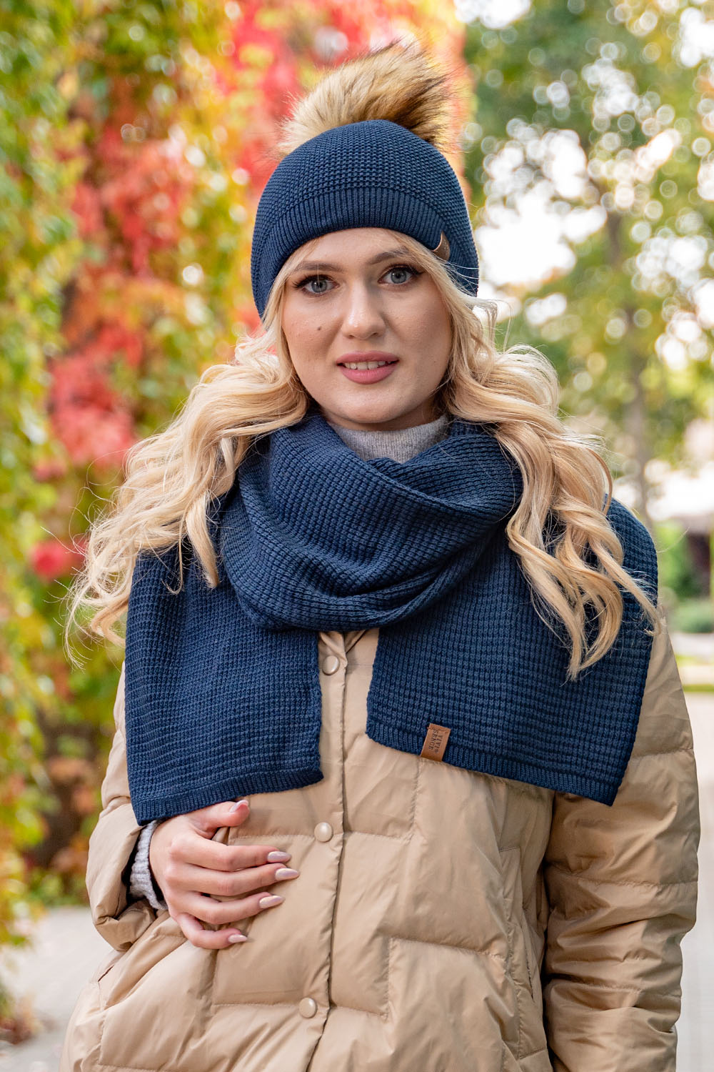 Vivisence Damen Schal Strick Warm Breit Weich Elegant Sportlich Winter 7041S, dunkelblau