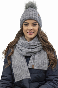 Vivisence Bonnet Femme Avec Pompon Doublé En Polaire Tricoté Pour L’Hiver 7015, gris clair