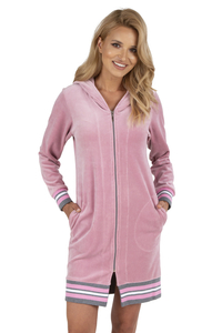 Vivisence Robe Cotton with Zipper Fastening and Cuffed Sleeves 5018, light pink