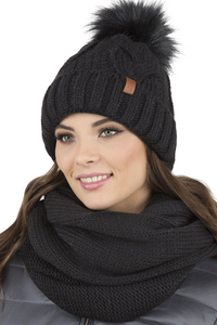 Vivisence Stylish Women's Winter Set Including Pompom Hat And Cozy Snood Scarf Made From Soft And Warm Fabric Smooth Fleece Lining Ideal For Cold Days, black