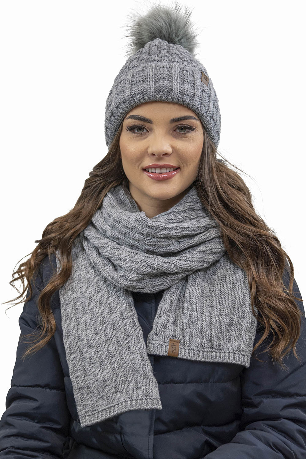 Vivisence Bonnet Femme Avec Pompon Doublé En Polaire Tricoté Pour L’Hiver 7015, gris clair