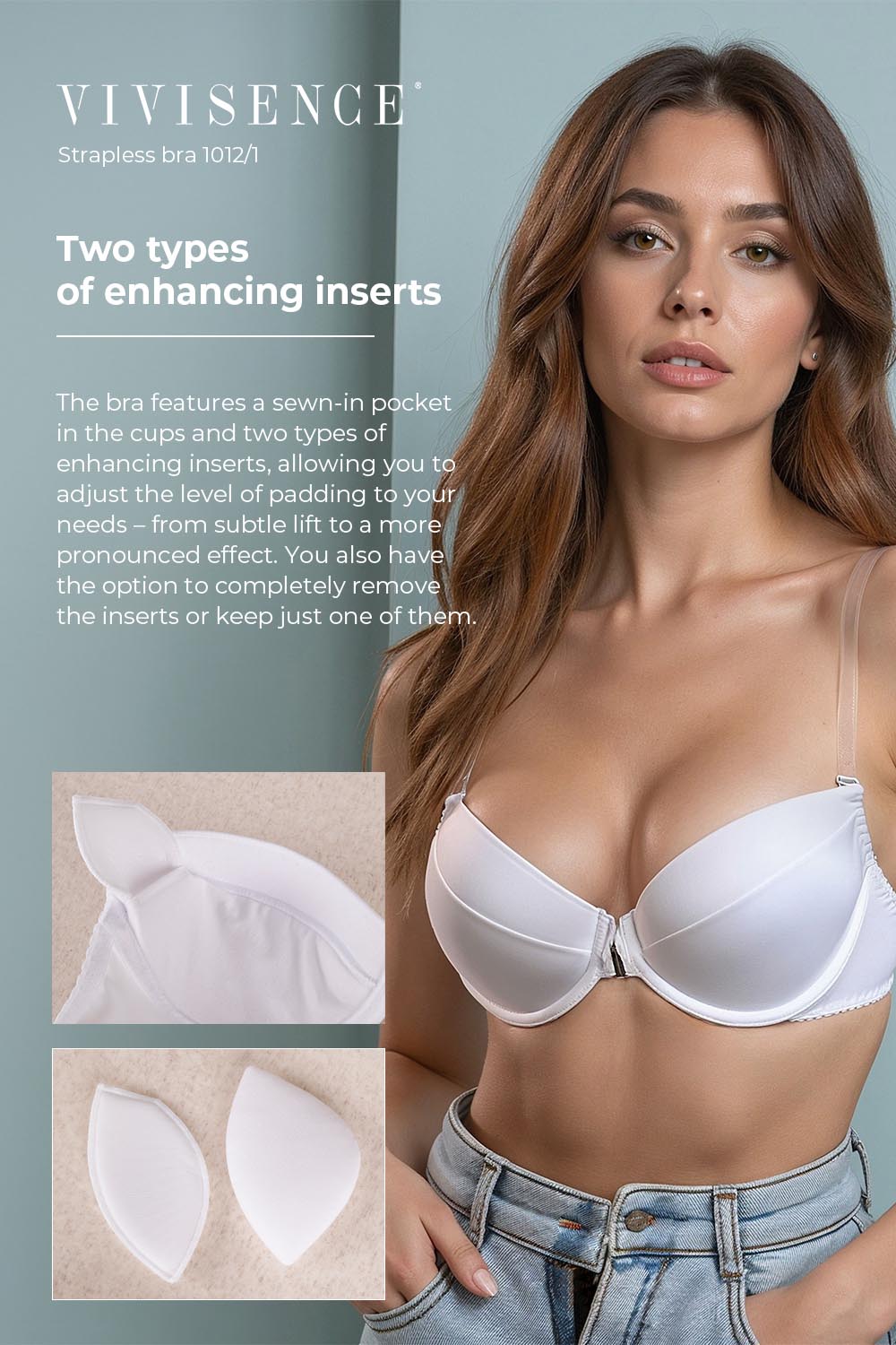 Vivisence Women's Clear Strap Bra Push Up Invisible Backless Clear Back Bra with Transparent Straps for Backless Dresses, white