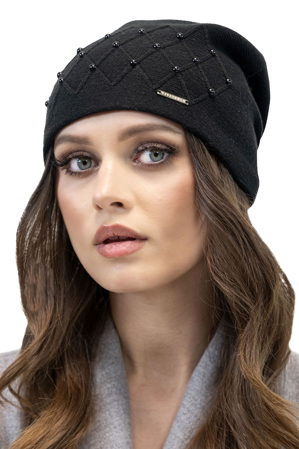 Vivisence Bonnet Et Écharpe Pour L'Hiver Femme Ensemble À La Mode Ajusté Classique Décoratif Avec Perles Tissage Et Laine Chaud Élégant Plaque Logo Confort Optimal 7002Kmpl, noir