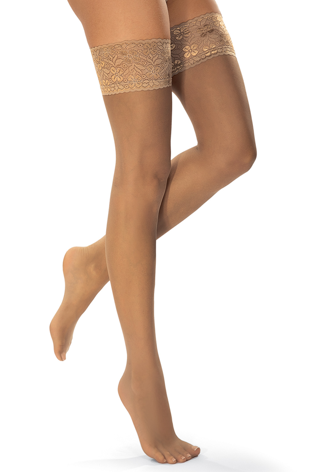 Vivisence Bas Autofixants Femme Collants Sexy Épaisseur 20 DEN Avec Large Bande De Dentelle Renforcement Invisible Des Orteils Et Qualité Supérieure, beige