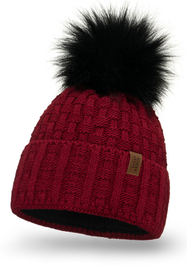 Vivisence Damen Mütze Bommel Warm Fleece Gefüttert Strick Winterstyle 7015, weinrot