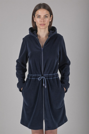 Vivisence women's smooth zipped dressing gown  5012, Made in EU, dark blue