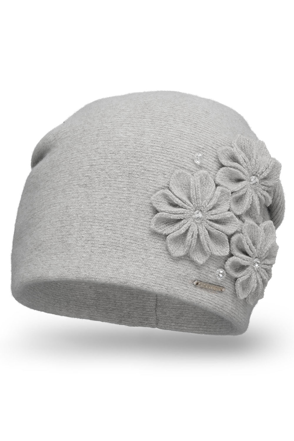Vivisence Women's Winter Hat Wool With Floral Applique Warm Antistatic 7053, light grey