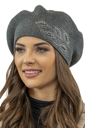 Vivisence Elegant Winter Beret For Women With Classic Style And Zirconia Accents Made From Warm Fabric Perfectly Fitted Ideal For Cold Winter And Autumn Days, Dark Grey