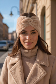 Vivisence Femme Bandeau Maille Duveteuse avec Torsade Confort et Chaleur, beige