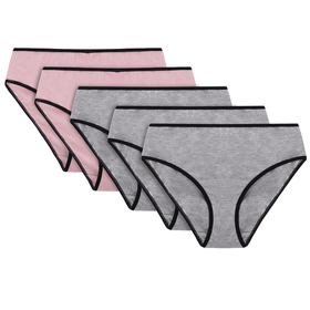 Vivisence Culotte Classique Slip pour Femme Lot de 5 Figi 4016, bande noire : gris/gris/gris/rose/rose