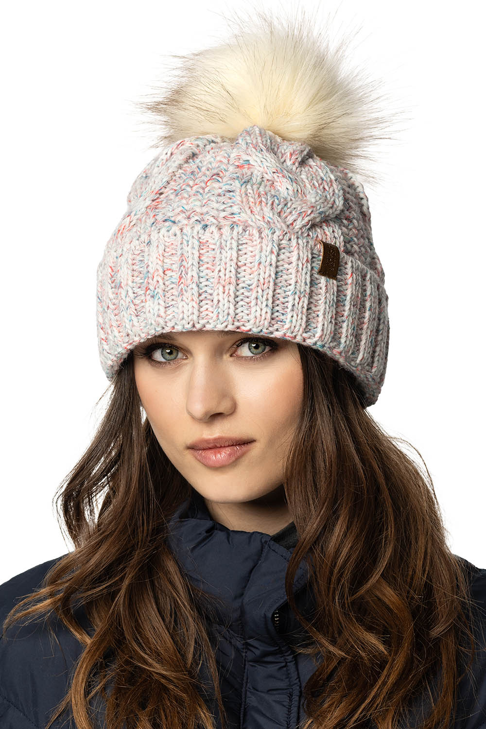 Vivisence Damen Bommelmütze Und Loop-Schal Mit Bommel Ideal Für Wintertage 7014, weiße Melange