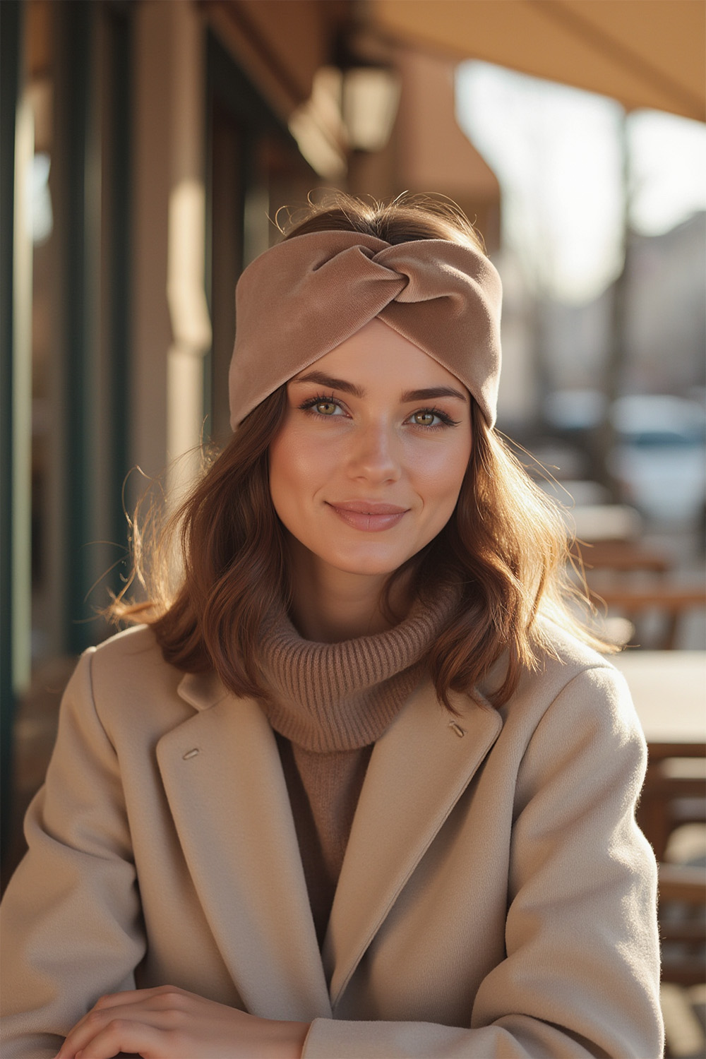 Vivisence Bandeau Femme Hiver Automne Chaud Couvre-chefs d'hiver Confortable Élégant Accessoire Cheveux Entrelacé Devant Tricot Extensible Idéal Journées Froides, beige